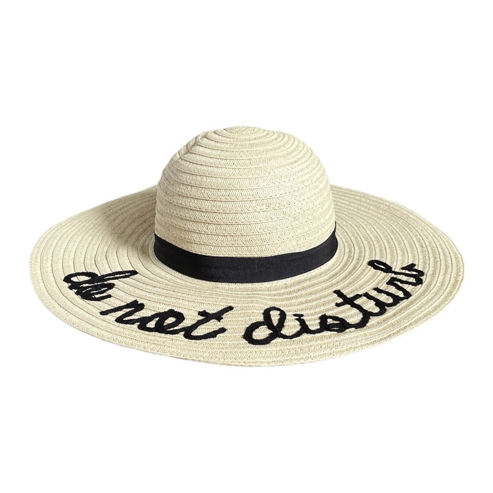 Accessory Depot Floppy Straw Do Not Disturb Embroidered Vacation Sun Hat NWT